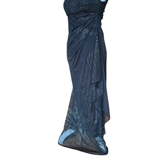 R&M Richards Vintage Maxi Dress One Shoulder Draped Black Silver Sparkle Size 4P - Picture 4 of 16